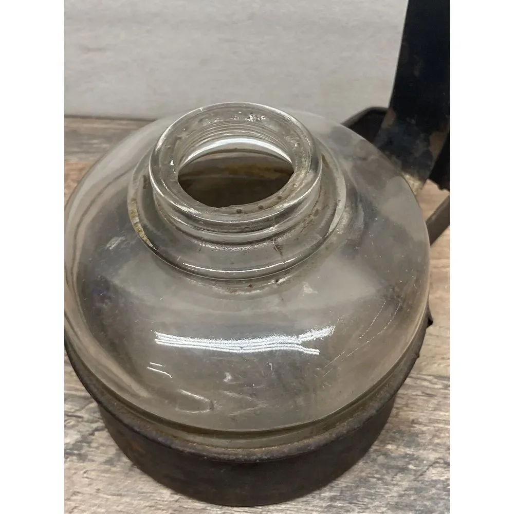 Vintage 1920's Metal‎ Wall Mount Miner Oil Lamp Holder & Glass Oil Lamp Base